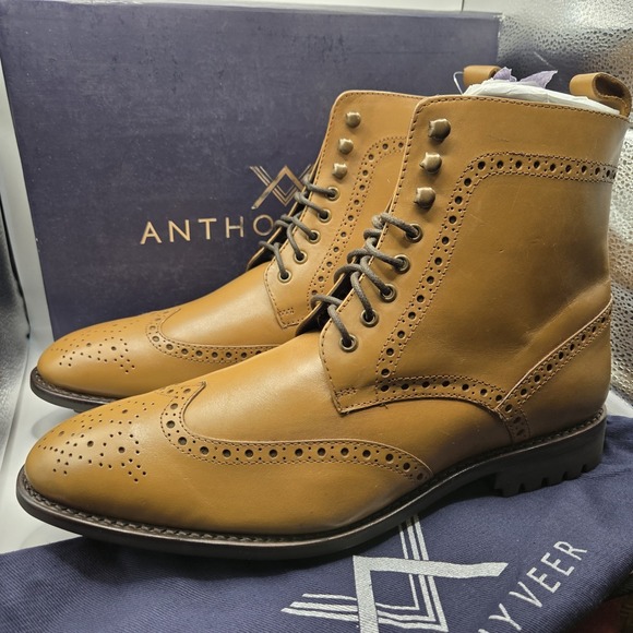 Anthony Veer Grant Boots Walnut 11D In Commando Sole Wingtip‎ Lace Up NWB - Picture 2 of 15